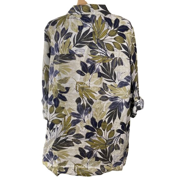 Tahari Top Blouse 100% Linen Tunic Blouse Top Size 2X Green Navy - Picture 3 of 6